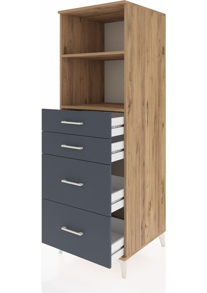 Kronos Dolap 2 Raflı 4 Çekmeceli 60X59X182 Çam-Antrasit fırsatları