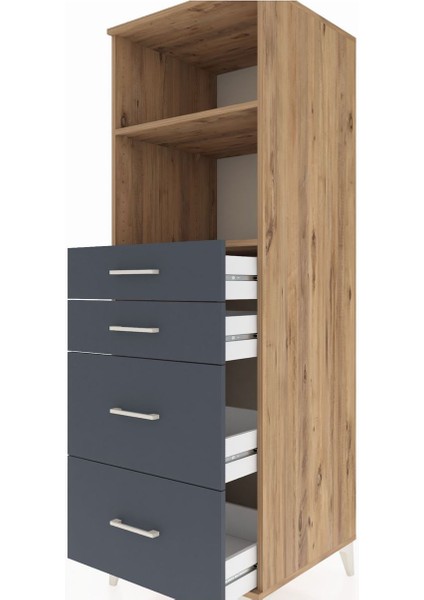 Kronos Dolap 2 Raflı 4 Çekmeceli 60X59X182 Çam-Antrasit indirimleri