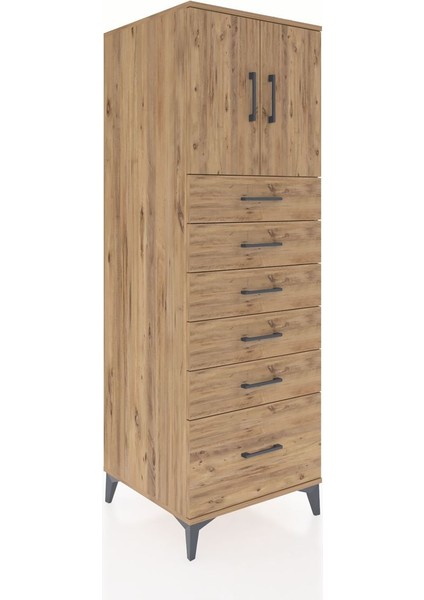 Kronos Dolap Tek Raflı 6 Çekmeceli 2 Kapaklı 60X59X182 Çam-Çam fiyatları