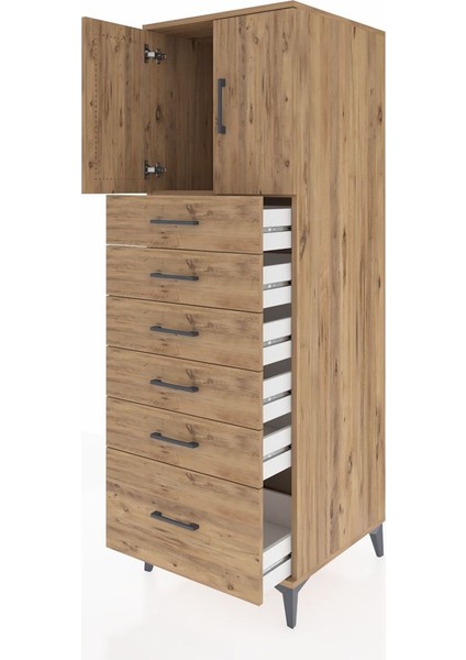 Kronos Dolap Tek Raflı 6 Çekmeceli 2 Kapaklı 60X59X182 Çam-Çam fırsatları