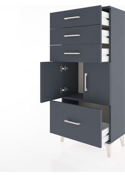 Hyperion Dolap Tek Raflı 4 Çekmeceli 2 Kapaklı 60X44X134 Antrasit-Antrasit fırsatları