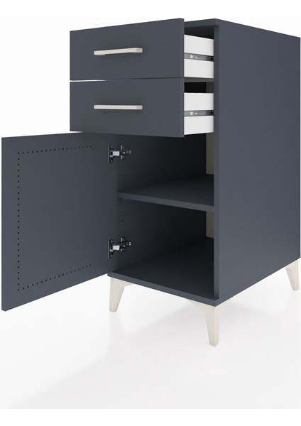 Kronos Komodin Tek Raflı 2 Çekmeceli Tek Kapaklı 44X59X96 Antrasit-Antrasit fırsatları