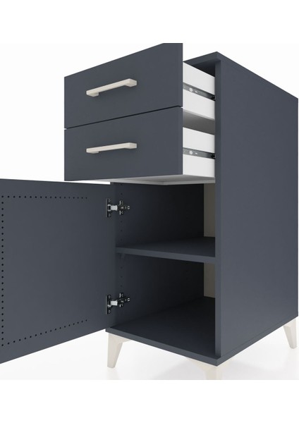 Kronos Komodin Tek Raflı 2 Çekmeceli Tek Kapaklı 44X59X96 Antrasit-Antrasit indirimleri