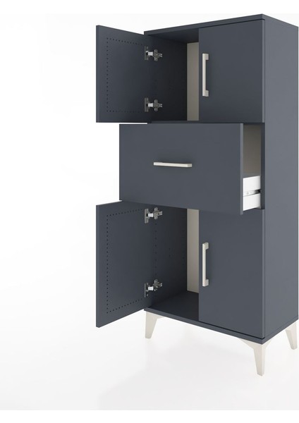 Hyperion Dolap Tek Raflı Tek Çekmeceli 4 Kapaklı 60X44X134 Antrasit-Antrasit fırsatları