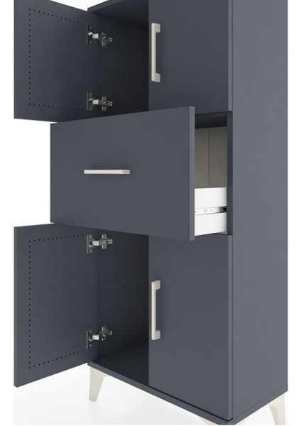 Hyperion Dolap Tek Raflı Tek Çekmeceli 4 Kapaklı 60X44X134 Antrasit-Antrasit indirimleri