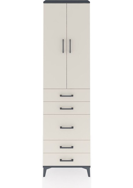 Arges Dolap 2 Raflı 5 Çekmeceli Tek Askılı 60X30X221 Antrasit-Aytaşı