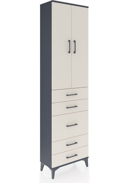 Arges Dolap 2 Raflı 5 Çekmeceli Tek Askılı 60X30X221 Antrasit-Aytaşı fiyatları