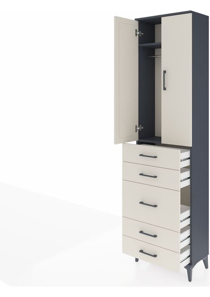 Arges Dolap 2 Raflı 5 Çekmeceli Tek Askılı 60X30X221 Antrasit-Aytaşı fırsatları