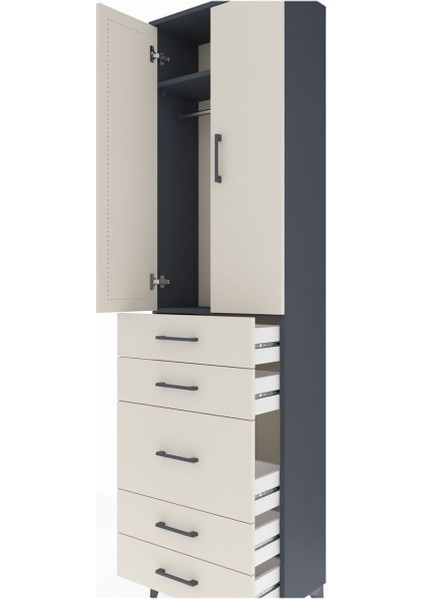 Arges Dolap 2 Raflı 5 Çekmeceli Tek Askılı 60X30X221 Antrasit-Aytaşı indirimleri