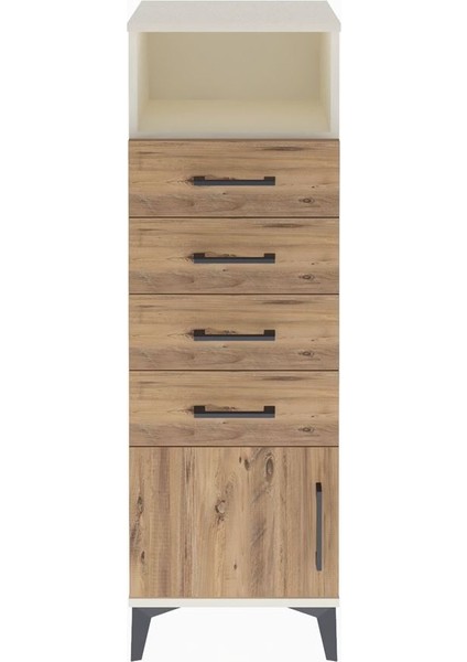 Arges Dolap Tek Raflı 4 Çekmeceli Tek Kapaklı 44X30X134 Aytaşı-Çam