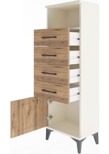 Arges Dolap Tek Raflı 4 Çekmeceli Tek Kapaklı 44X30X134 Aytaşı-Çam fırsatları
