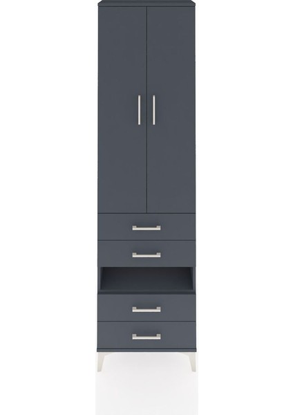 Arges Dolap 3 Raflı 4 Çekmeceli Tek Askılı 60X30X221 Antrasit-Antrasit