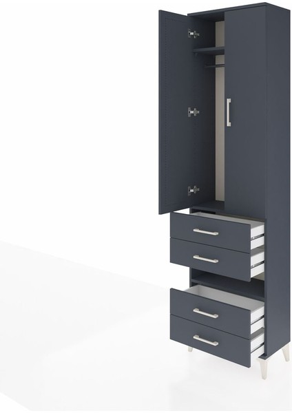 Arges Dolap 3 Raflı 4 Çekmeceli Tek Askılı 60X30X221 Antrasit-Antrasit fırsatları