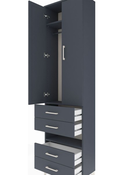 Arges Dolap 3 Raflı 4 Çekmeceli Tek Askılı 60X30X221 Antrasit-Antrasit indirimleri