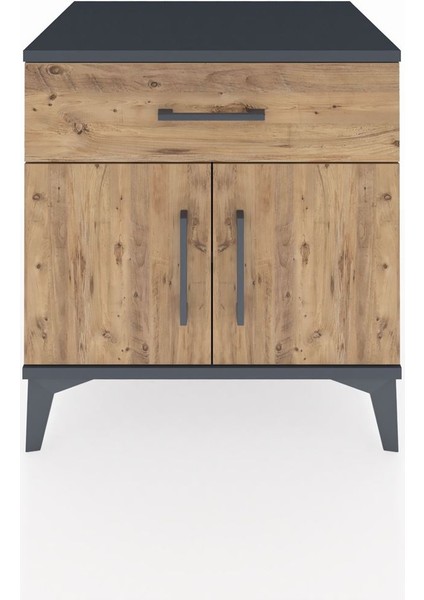 Hyperion Komodin Tek Raflı Tek Çekmeceli 2 Kapaklı 60X44X64 Antrasit-Çam