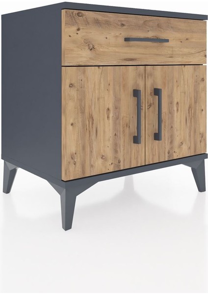 Hyperion Komodin Tek Raflı Tek Çekmeceli 2 Kapaklı 60X44X64 Antrasit-Çam fiyatları