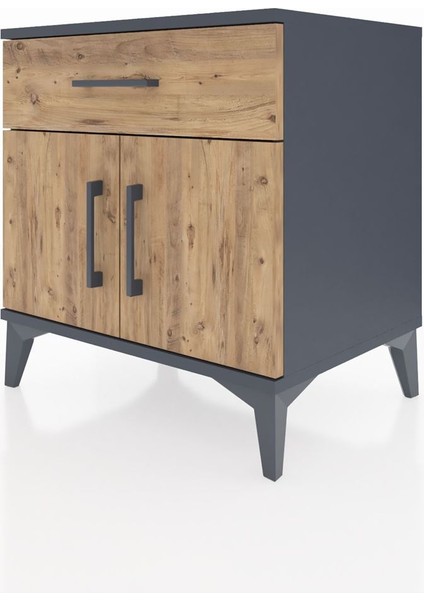 Hyperion Komodin Tek Raflı Tek Çekmeceli 2 Kapaklı 60X44X64 Antrasit-Çam modelleri