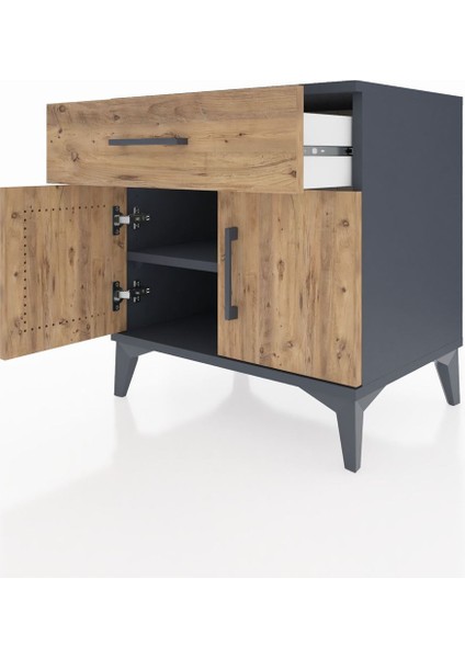 Hyperion Komodin Tek Raflı Tek Çekmeceli 2 Kapaklı 60X44X64 Antrasit-Çam fırsatları