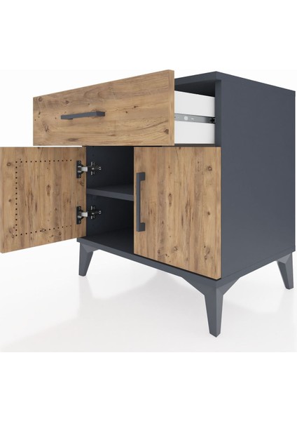 Hyperion Komodin Tek Raflı Tek Çekmeceli 2 Kapaklı 60X44X64 Antrasit-Çam indirimleri