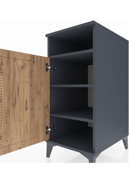 Kronos Komodin 3 Raflı Tek Kapaklı 44X59X96 Antrasit-Çam indirimleri