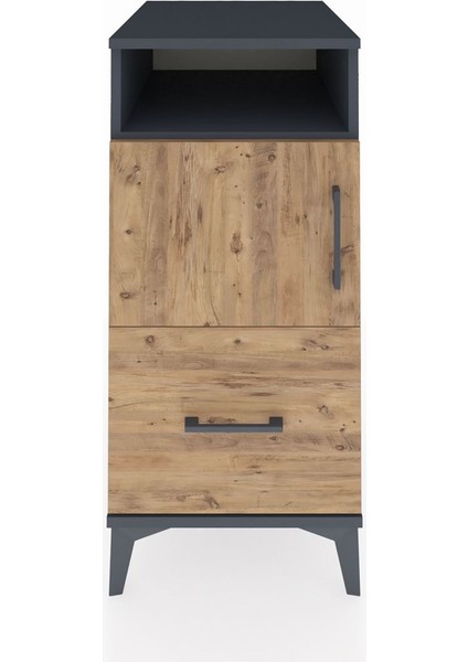 Kronos Komodin 2 Raflı Tek Çekmeceli Tek Kapaklı 44X59X96 Antrasit-Çam