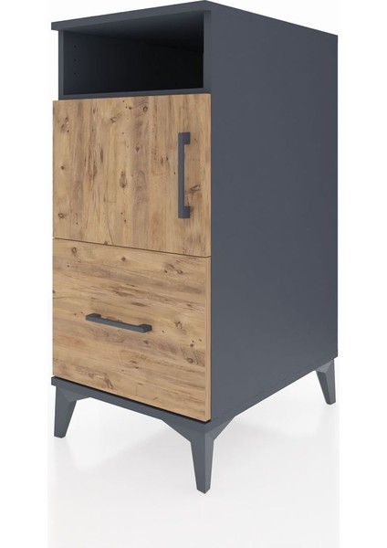 Kronos Komodin 2 Raflı Tek Çekmeceli Tek Kapaklı 44X59X96 Antrasit-Çam modelleri