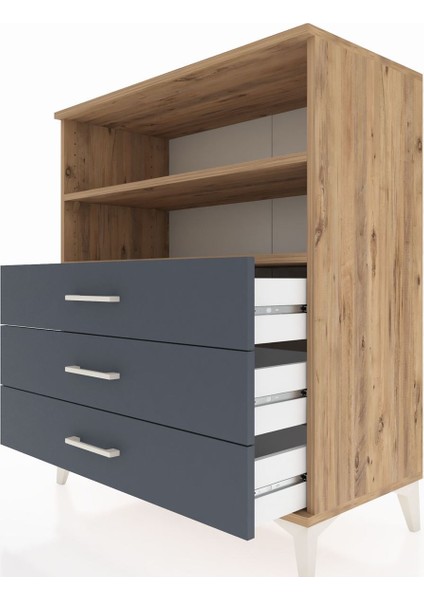 Hyperion Şifonyer 2 Raflı 3 Çekmeceli 88X44X106 Çam-Antrasit indirimleri