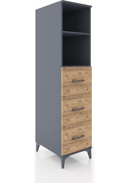 Kronos Dolap 2 Raflı 3 Çekmeceli 44X59X182 Antrasit-Çam fiyatları