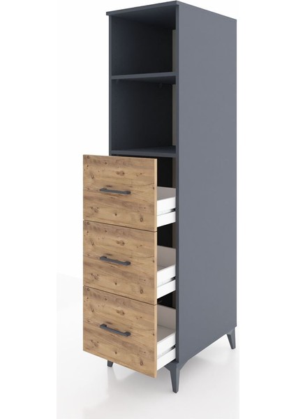 Kronos Dolap 2 Raflı 3 Çekmeceli 44X59X182 Antrasit-Çam fırsatları