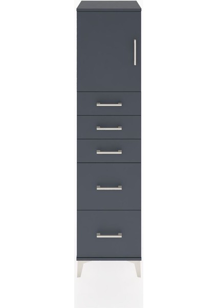 Hyperion Dolap Tek Raflı 5 Çekmeceli Tek Kapaklı 44X44X182 Antrasit-Antrasit