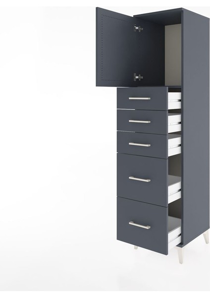 Hyperion Dolap Tek Raflı 5 Çekmeceli Tek Kapaklı 44X44X182 Antrasit-Antrasit fırsatları