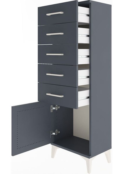 Arges Dolap 5 Çekmeceli Tek Kapaklı 44X30X134 Antrasit-Antrasit fırsatları