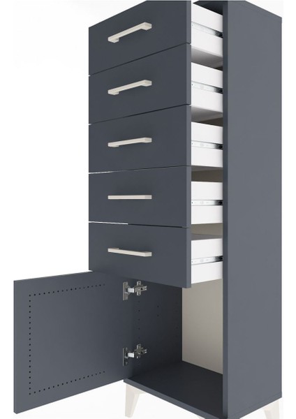 Arges Dolap 5 Çekmeceli Tek Kapaklı 44X30X134 Antrasit-Antrasit indirimleri