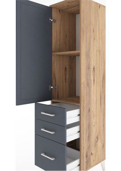 Hyperion Dolap 2 Raflı 3 Çekmeceli Tek Kapaklı 44X44X182 Çam-Antrasit indirimleri