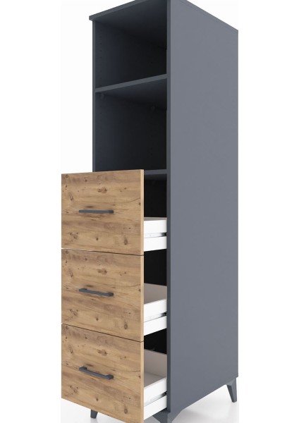 Kronos Dolap 2 Raflı 3 Çekmeceli 44X59X182 Antrasit-Çam indirimleri