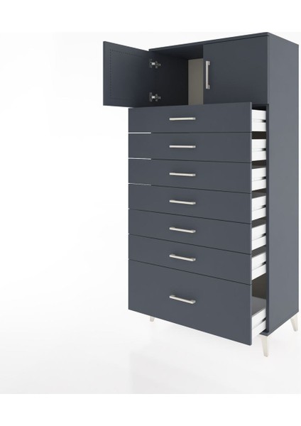 Hyperion Dolap Tek Raflı 7 Çekmeceli 2 Kapaklı 88X44X182 Antrasit-Antrasit fırsatları