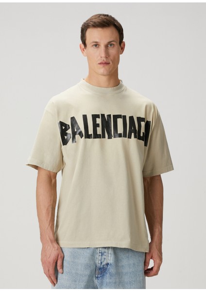 Bej Logo Baskılı T-Shirt