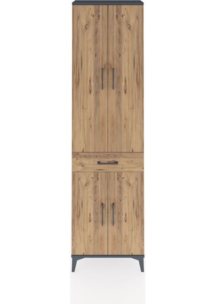 Arges Dolap 4 Raflı Tek Çekmeceli 4 Kapaklı 60X30X221 Antrasit-Çam