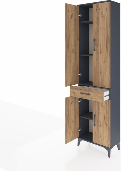 Arges Dolap 4 Raflı Tek Çekmeceli 4 Kapaklı 60X30X221 Antrasit-Çam fırsatları