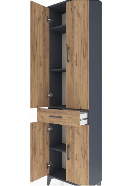 Arges Dolap 4 Raflı Tek Çekmeceli 4 Kapaklı 60X30X221 Antrasit-Çam indirimleri