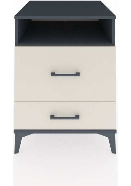 Kronos Komodin Tek Raflı 2 Çekmeceli 60X59X80 Antrasit-Aytaşı