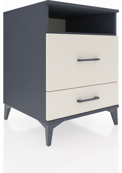 Kronos Komodin Tek Raflı 2 Çekmeceli 60X59X80 Antrasit-Aytaşı fiyatları