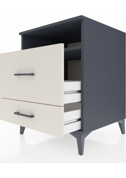 Kronos Komodin Tek Raflı 2 Çekmeceli 60X59X80 Antrasit-Aytaşı indirimleri