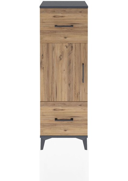 Arges Dolap 2 Raflı 2 Çekmeceli Tek Kapaklı 44X30X134 Antrasit-Çam