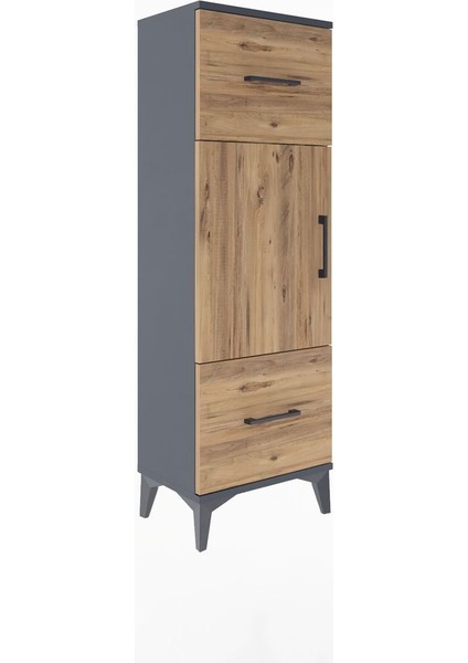 Arges Dolap 2 Raflı 2 Çekmeceli Tek Kapaklı 44X30X134 Antrasit-Çam fiyatları