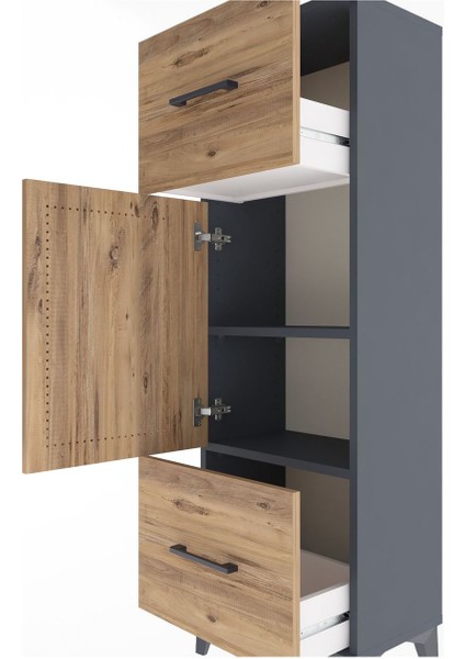 Arges Dolap 2 Raflı 2 Çekmeceli Tek Kapaklı 44X30X134 Antrasit-Çam indirimleri