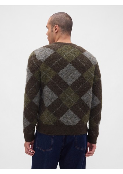 Erkek Yeşil Brushed V Yaka Kazak fırsatları