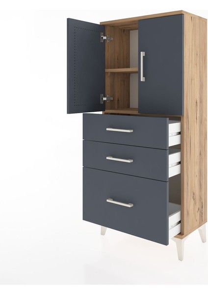 Hyperion Dolap 2 Raflı 3 Çekmeceli 2 Kapaklı 60X44X134 Çam-Antrasit fırsatları