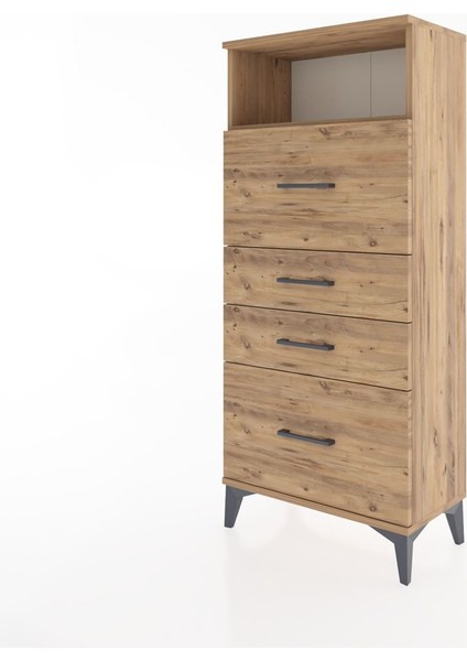 Hyperion Dolap Tek Raflı 4 Çekmeceli 60X44X134 Çam-Çam modelleri