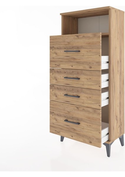 Hyperion Dolap Tek Raflı 4 Çekmeceli 60X44X134 Çam-Çam fırsatları